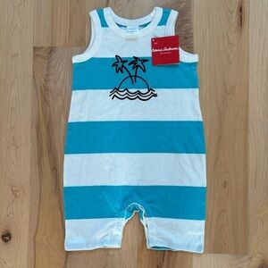 NWT hanna Andersson White and Blue Palm Tree Island Romper